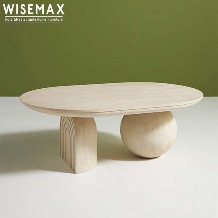 WISEMAX FURNITURE Nordic solid wood top base coffee table living room furniture sofas modern oval shaped ball center tea table