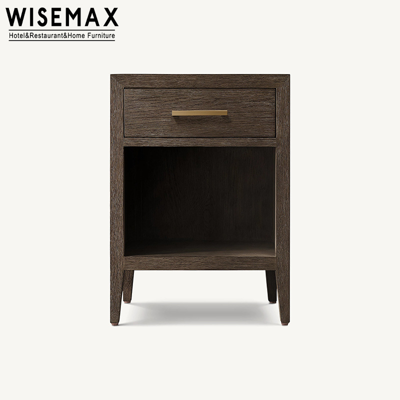 WISEMAX FURNITURE American Style Russian Oak Storage Closed Nightstand Home Hotel Wood Bedside Table For Bedroom