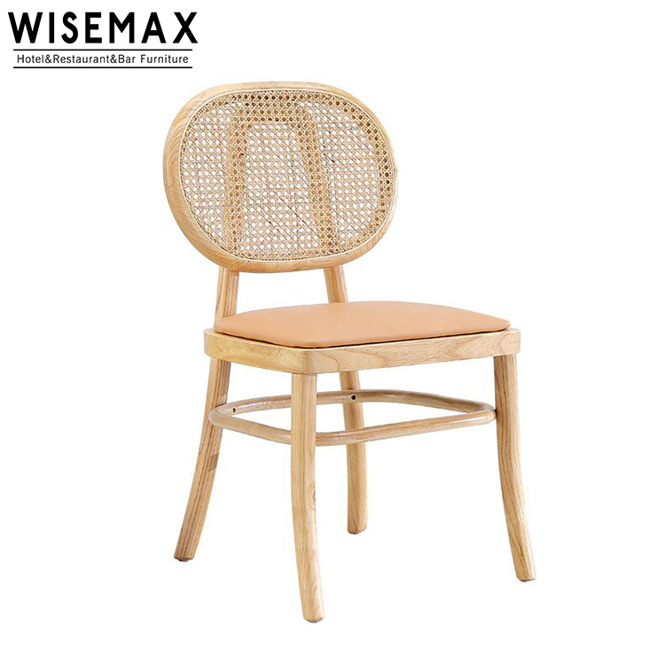 Rattan back antique durable solid wooden rattan cane dining restaurant chair natural color modern furniture