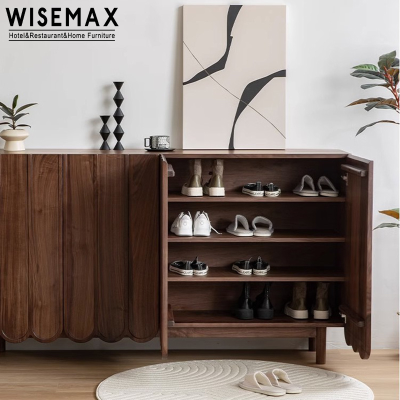 WISEMAX FURNITURE Wooden Living Room Furniture Console Cabinet Shoe Rack With 4 Door Modern Entryway Shoe Storage Cabinet