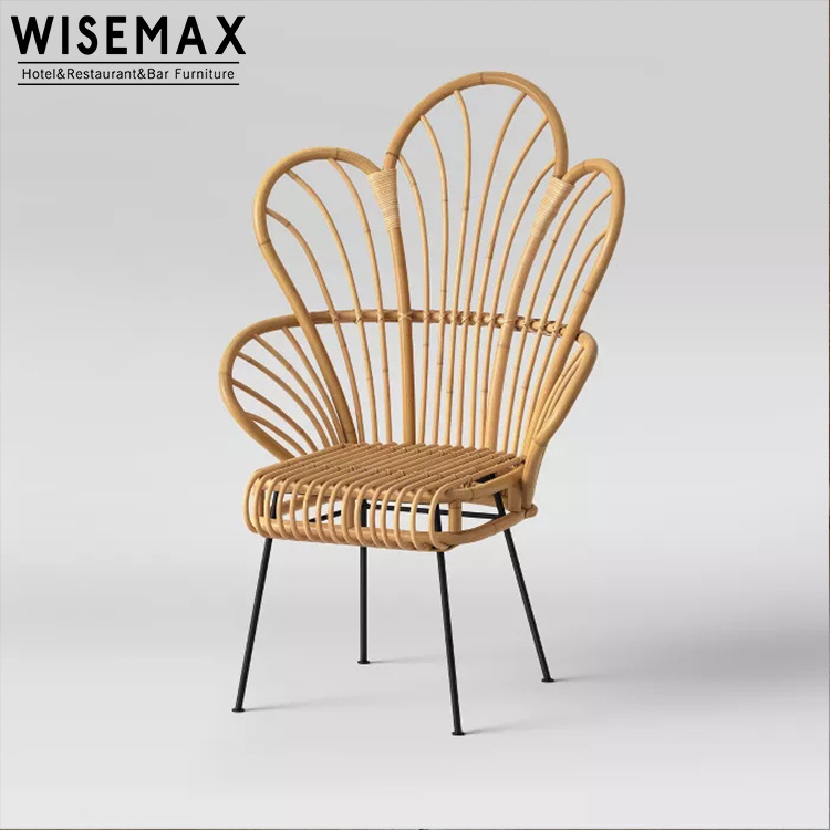 WISEAMX FURNITURE classic woven cane peacock rattan flower chair soft cushoin high back rattan restaurant indonesia rattan chair