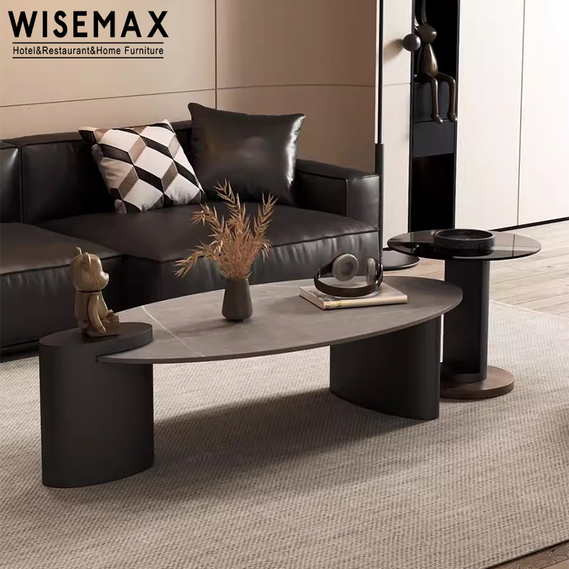 WISEMAX FURNITURE Modern Luxury Gold metal base marble top Coffe Table Set Marble Oval Coffee Table Low High For Living Room