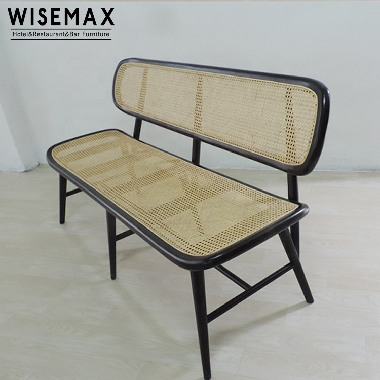 Home indoor outdoor patio garden furniture rattan wicker bench cafe wood dining bench loveseat chair with rattan seat