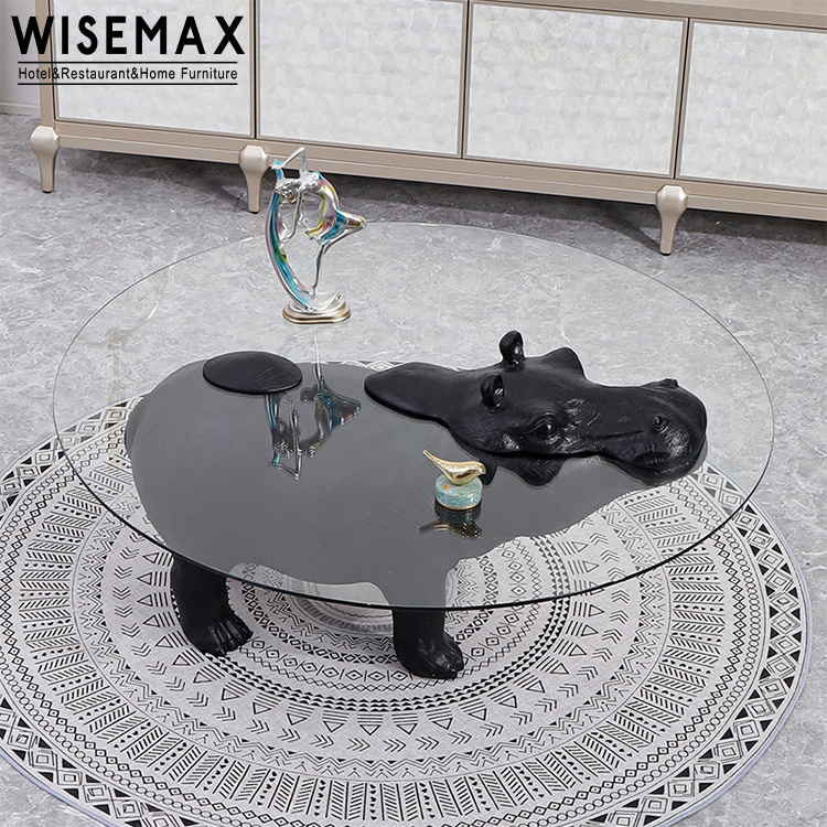 WISEMAX FURNITURE Modern light luxury high-end glass hippo coffee table personality furniture animal shape hippo coffee table