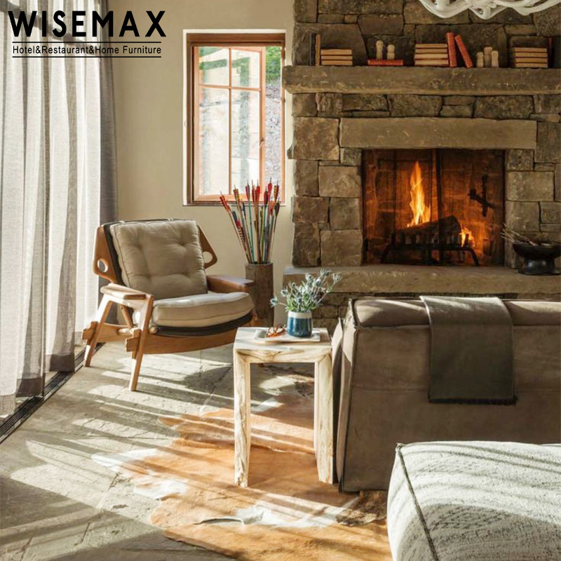 WISEMAX FURNITURE Midcentury minimal furniture living room wooden armchair with ottoman cozy fabric comfy leisure chair  bedroom