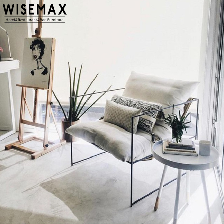 WISEMAX Hot Sale Modern Nordic Minimalist Patio Fabric Lounge Chair   Comfortable Metal Design Single or Double Lazy Sofa Chair