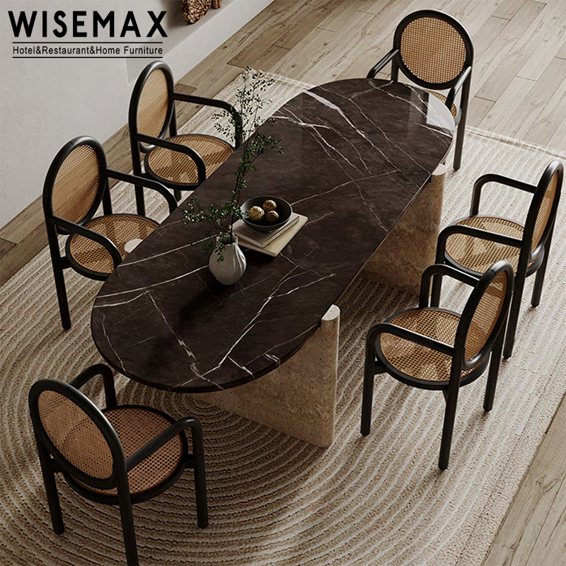 WISEMAX FURNITURE Newest royal Italian design contemporary natural marble sintered stone travertine dining table for dining room