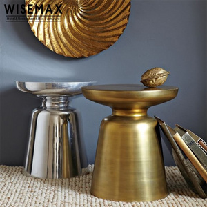 WISEMAX FURNITURE Industrial antique style living room furniture brass metal round coffee table sofa side tea table for sale