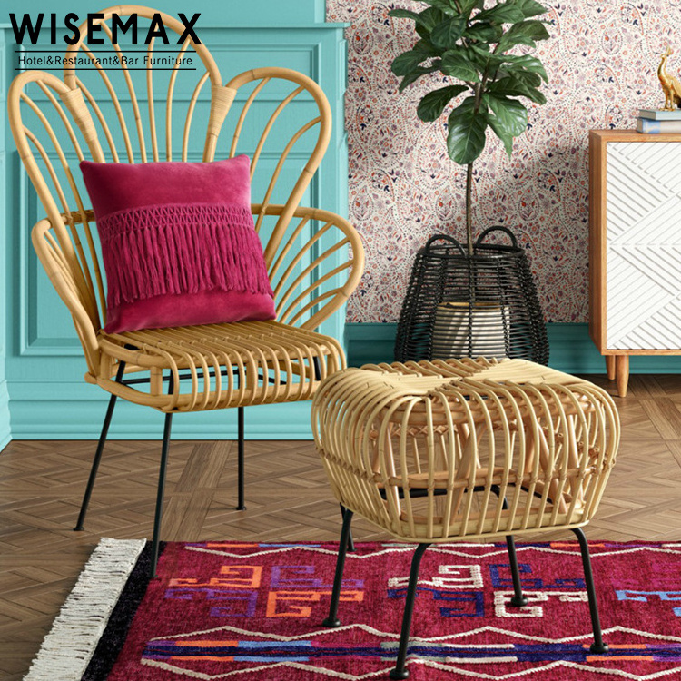 WISEAMX FURNITURE classic woven cane peacock rattan flower chair soft cushoin high back rattan restaurant indonesia rattan chair