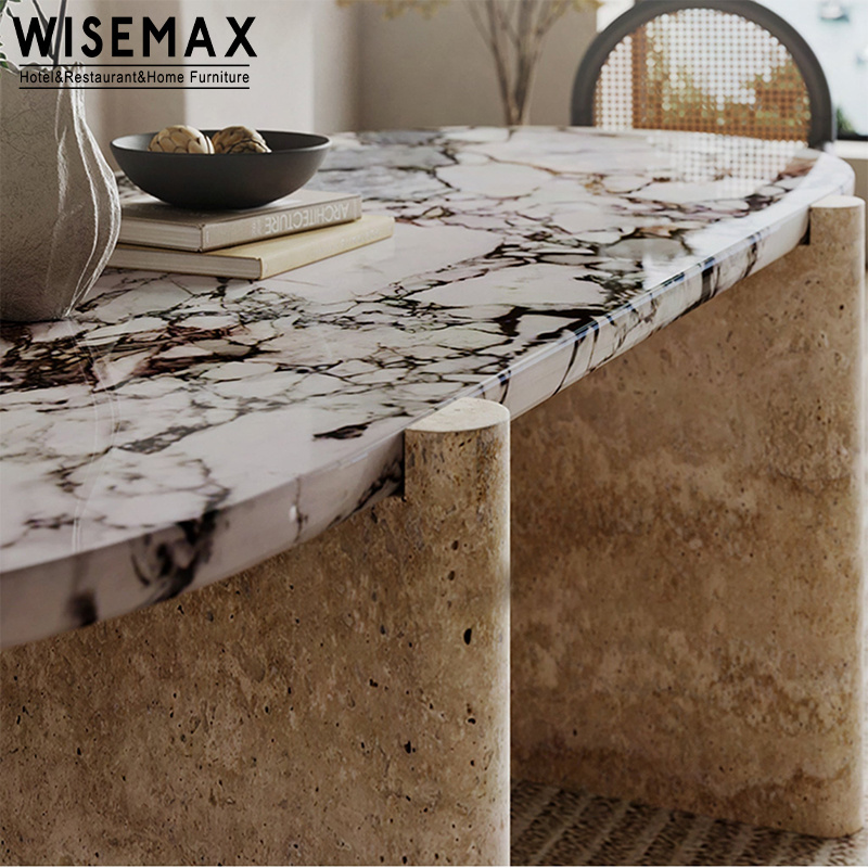 WISEMAX FURNITURE Newest royal Italian design contemporary natural marble sintered stone travertine dining table for dining room