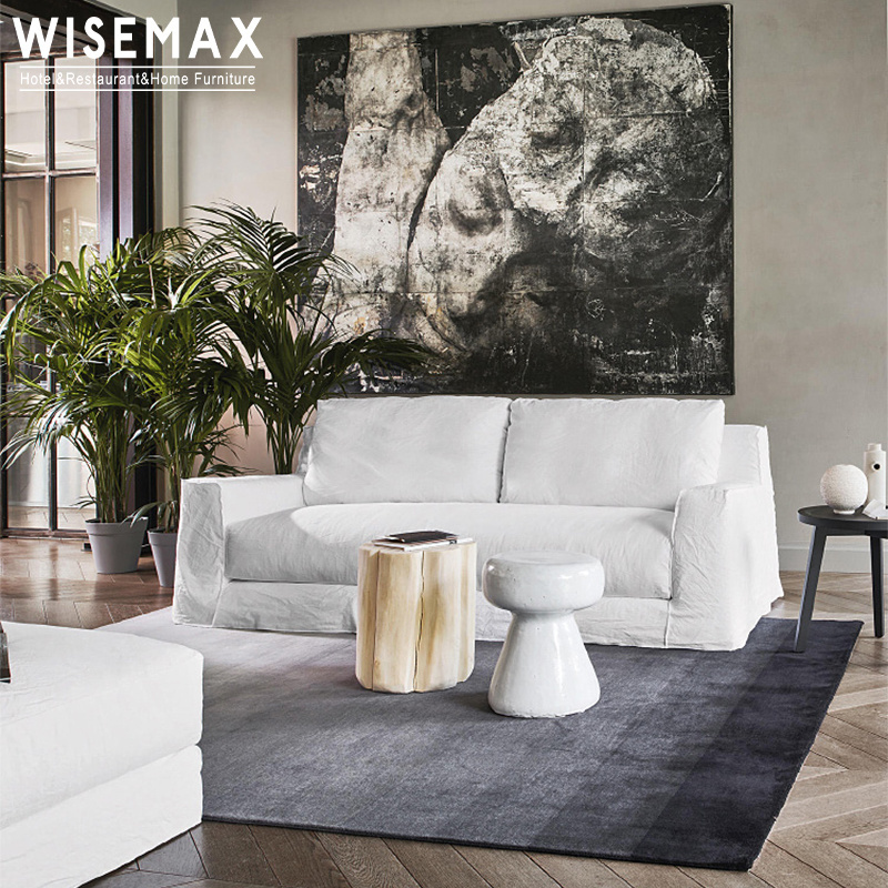 WISEMAX FURNITURE Minimalist country style couches sofa removed cover linen fabric armrest l shaped fabric living room sofas