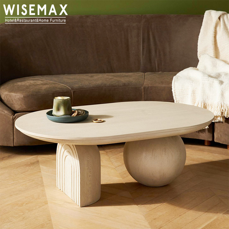 WISEMAX FURNITURE Nordic solid wood top base coffee table living room furniture sofas modern oval shaped ball center tea table