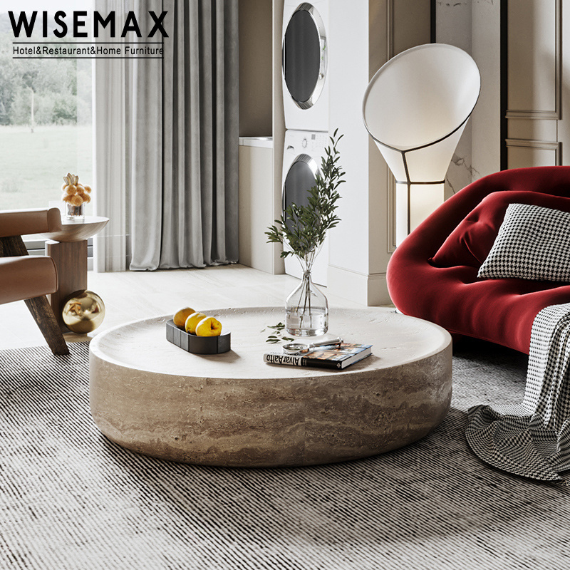 WISEMAX FURNITURE Italy marble round coffee table living room decor natural marble center tea table travertine table for villa