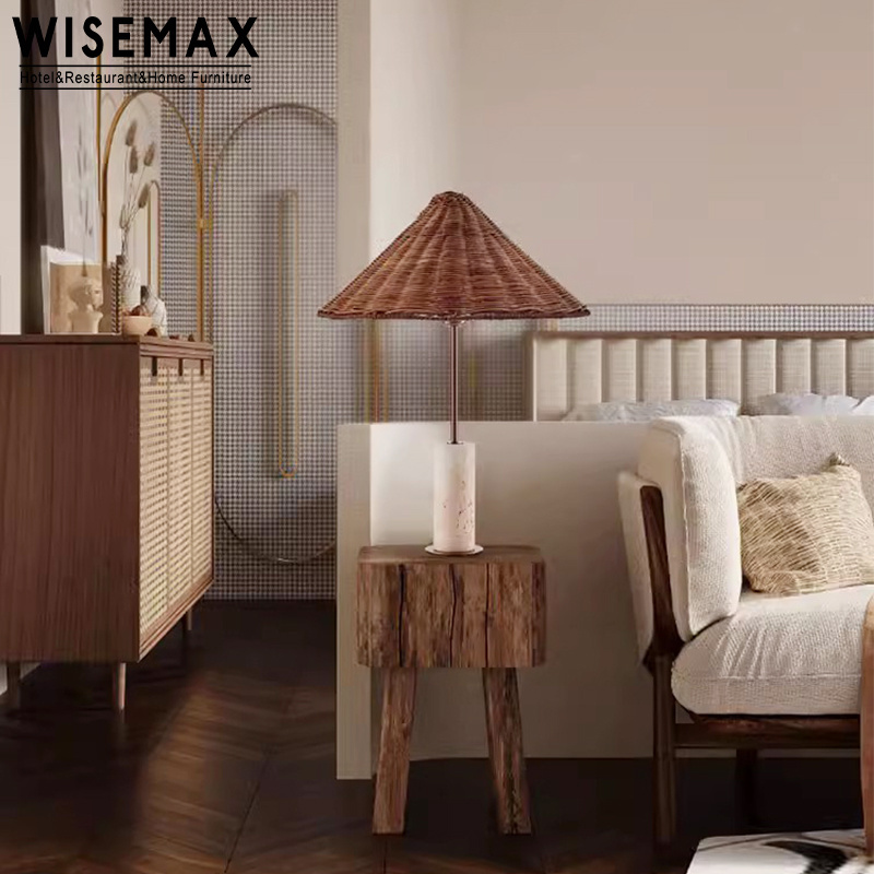 WISEMAX FURNITURE Hot sale home furniture bedside table lamp hand-woven rattan switch control desk light for living bedroom