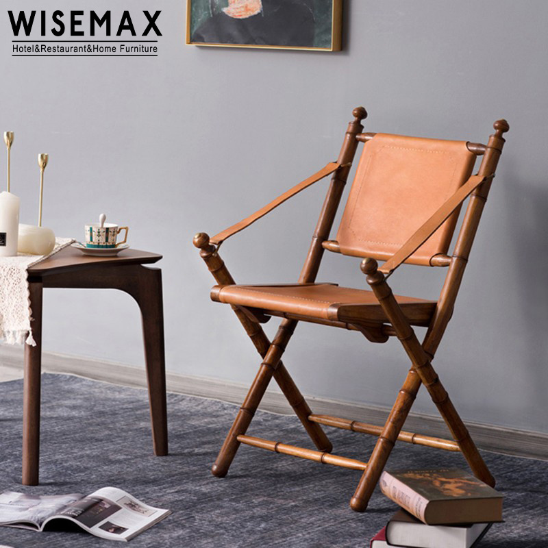 WISEMAX FURNITURE Factory Hot Sale Portable Outdoor Folding Chair Wood Outdoor Camping Portable Leather Folding Leisure Chair