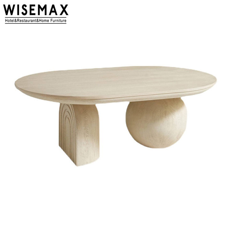 WISEMAX FURNITURE Nordic solid wood top base coffee table living room furniture sofas modern oval shaped ball center tea table