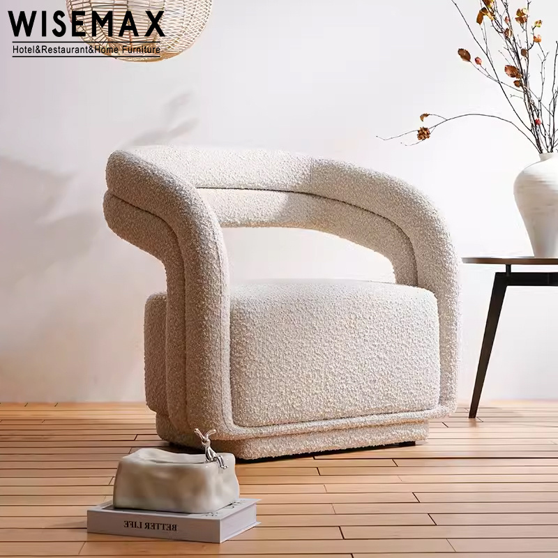 WISEMAX Modern Nordic Home Office Chairs Half round Backrest Lounge Chair in Boucle Fabric for Living Room Villa Hotel