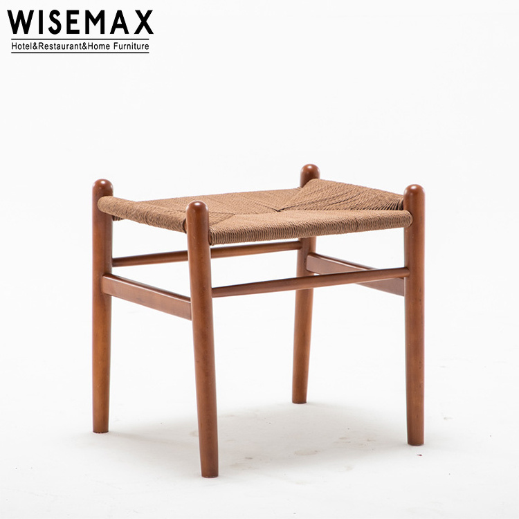 WISEMAX FURNITURE Wholesale modern solid wood frame mini stool garden furniture rattan wicker weaving dining chair