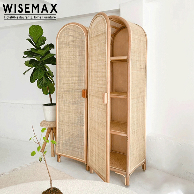 WISEMAX FURNITURE Living room furniture nodic simple shelves design storage wardrobe cloth placing rattan cabinet