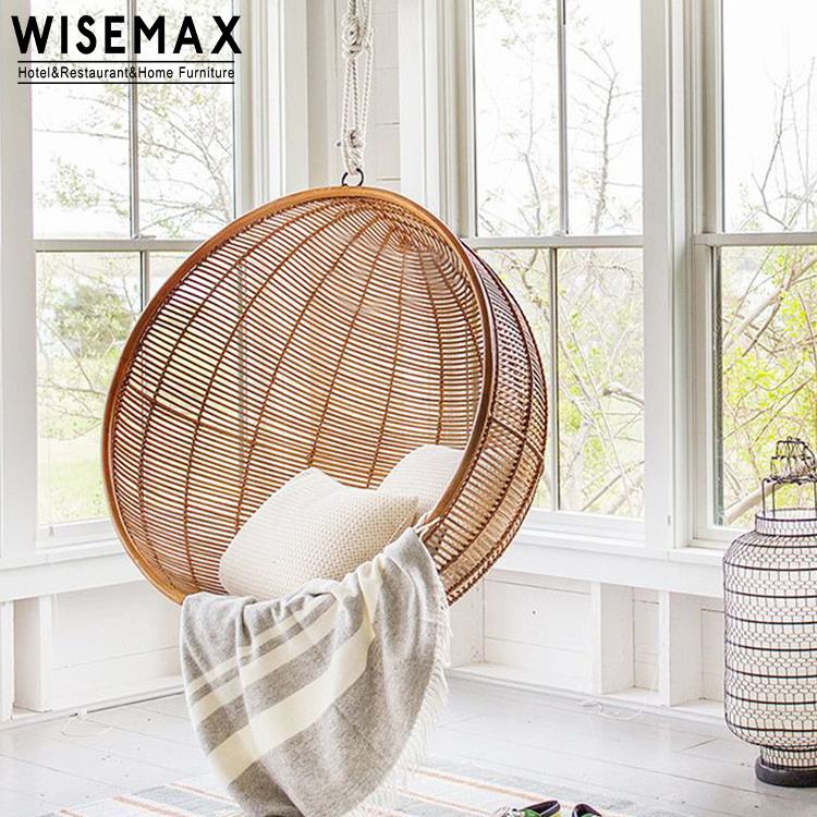 WISEMAX FURNITURE Hot selling indoor and outdoor PE rattan hanging swing chair patio balcony metal base swing