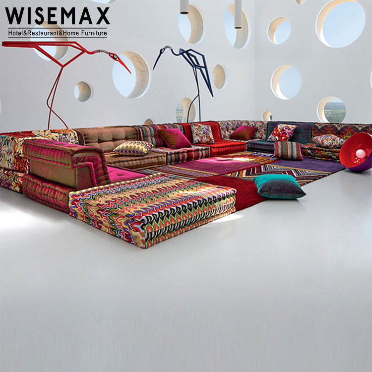 WISEMAX FURNITURE Designer home furniture over size living room sectional L shape floor lazy legless modular 8 seats sofa set