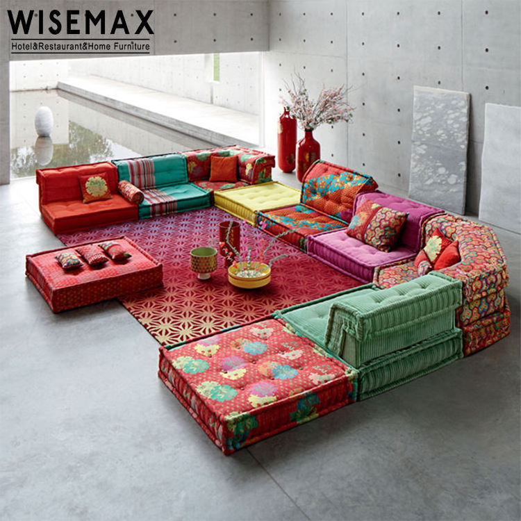 WISEMAX FURNITURE Designer home furniture over size living room sectional L shape floor lazy legless modular 8 seats sofa set