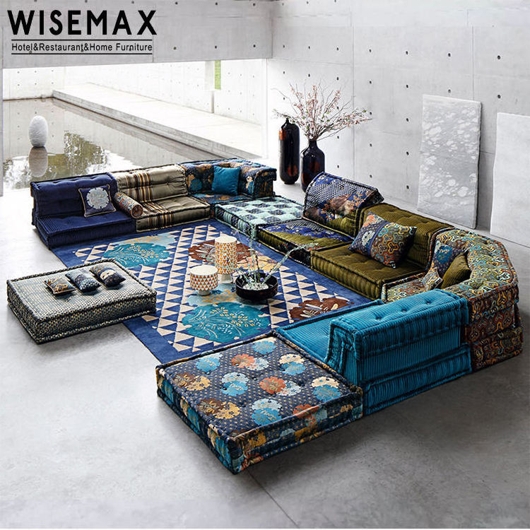 WISEMAX FURNITURE Designer home furniture over size living room sectional L shape floor lazy legless modular 8 seats sofa set