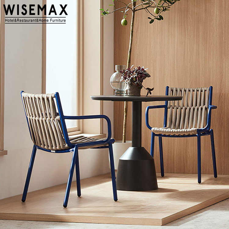 WISEMAX FURNITURE Modern outdoor furniture Metal frame leisure chair Rope backrest dining chair aluminum patio chair with arm