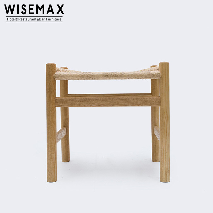 WISEMAX FURNITURE Wholesale modern solid wood frame mini stool garden furniture rattan wicker weaving dining chair