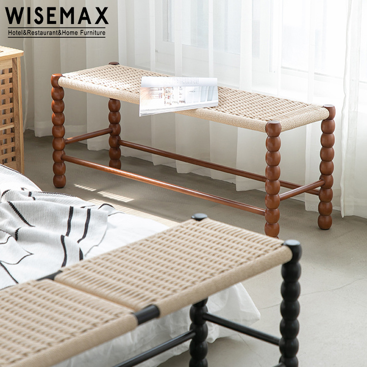 WISEMAX FURNITURE Modern rattan furniture  Rectangle rattan wooden bench Long wooden 4 legs stool ottomans for living room