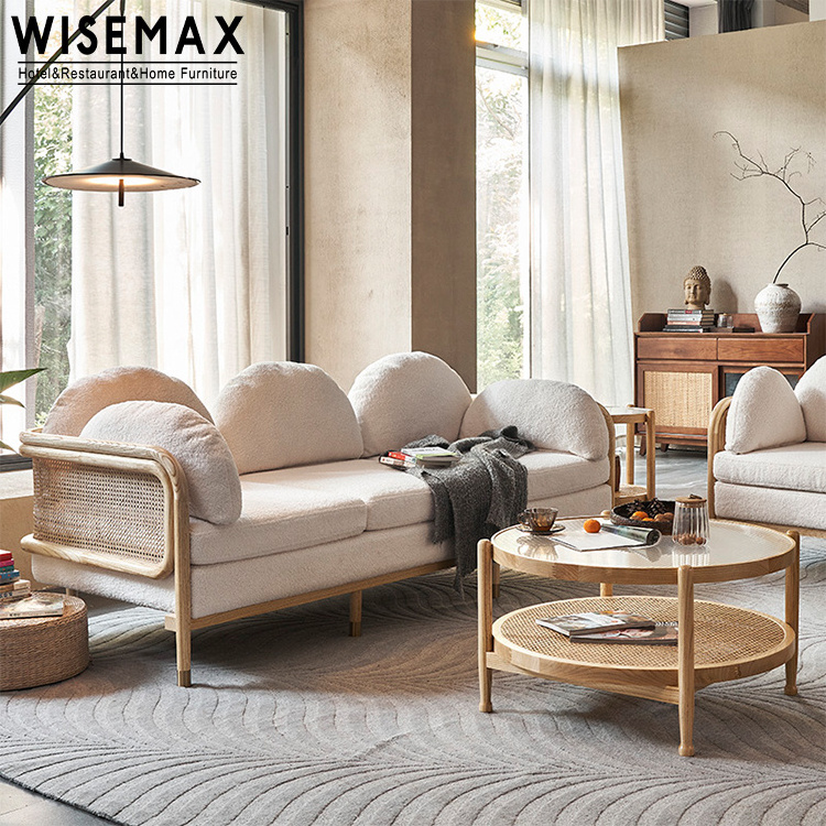 WISEMAX FURNITURE Wholesale popular country style natural wood and rattan sofa chair for living room simple sofa