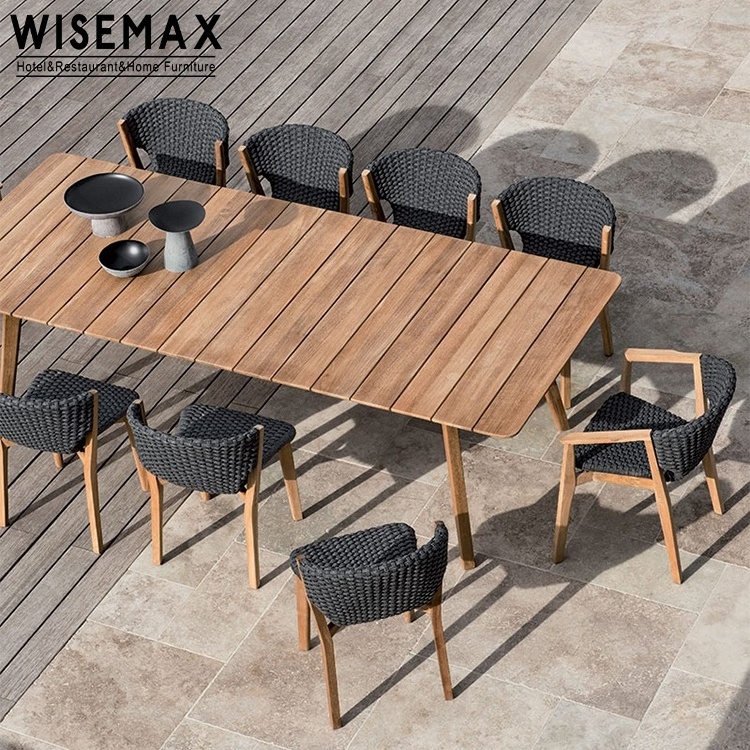 WISEMAX FURNITURE Classic teak outdoor dining table outdoor dining chair with woven rope aluminum outdoor waterproof dining set