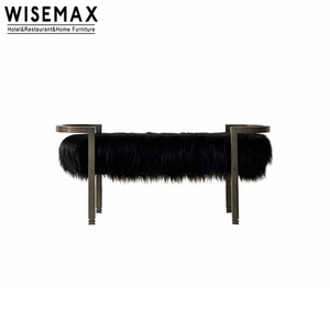 WISEMAX FURNITURE Minimalist L Shape Ottoman Contemporary Living Room Furniture Metal Frame Teddy Fabric Bed Stool For Bedroom