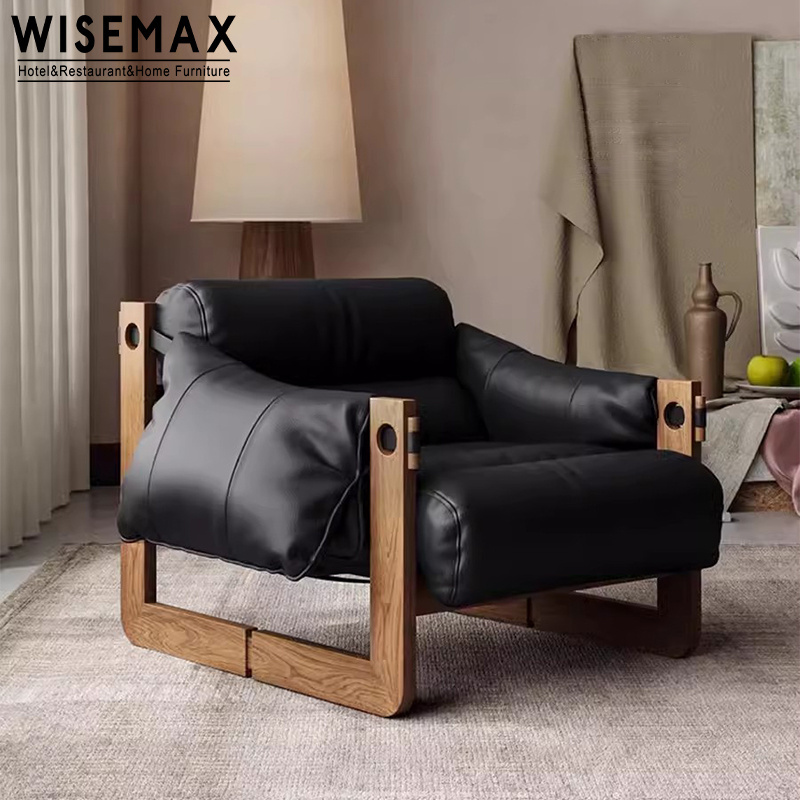 WISEMAX FURNITURE mid century bedroom furniture scandinavian armchairs for living room in wood cozy faux leather accent chair