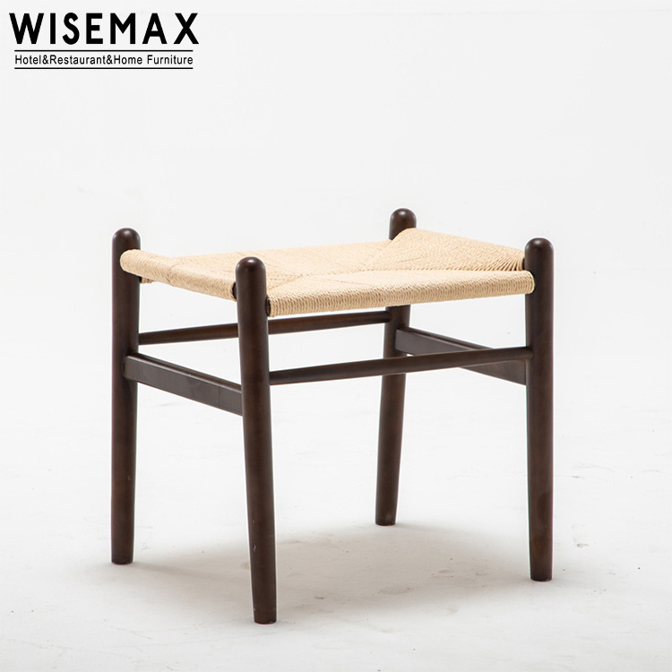 WISEMAX FURNITURE Wholesale modern solid wood frame mini stool garden furniture rattan wicker weaving dining chair