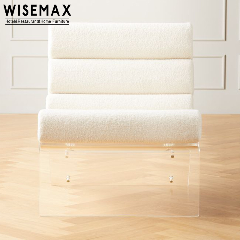 WISEMAX FURNITURE Modern lounge room furniture light luxury acrylic frame single sofa upholstery fabric leisure chair for home