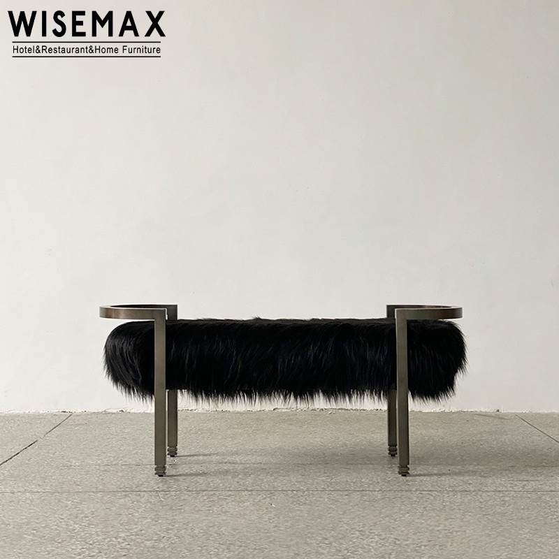 WISEMAX FURNITURE Minimalist L Shape Ottoman Contemporary Living Room Furniture Metal Frame Teddy Fabric Bed Stool For Bedroom