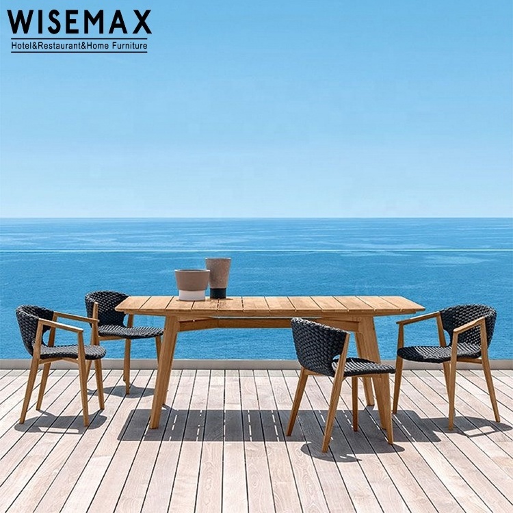 WISEMAX FURNITURE Classic teak outdoor dining table outdoor dining chair with woven rope aluminum outdoor waterproof dining set