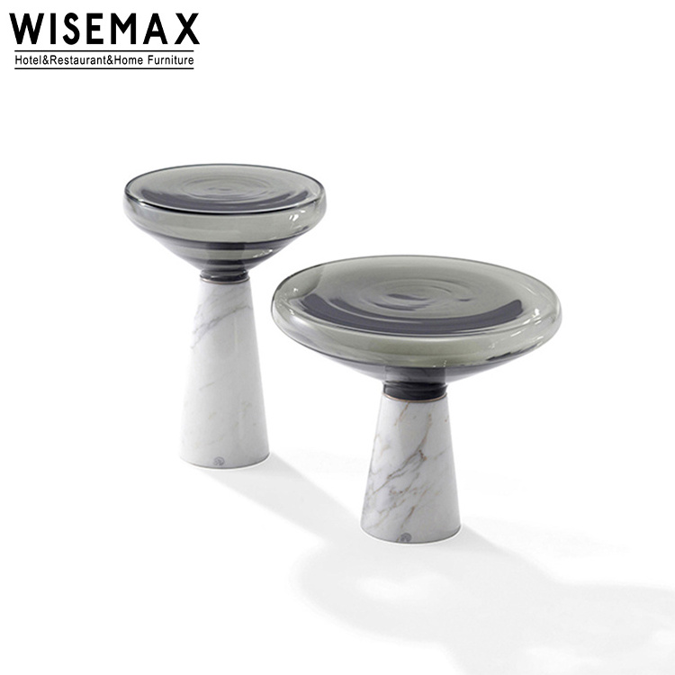 WISEMAX FURNITURE luxury transparent tempered glass top marble base coffee table modern living room furniture garden end table