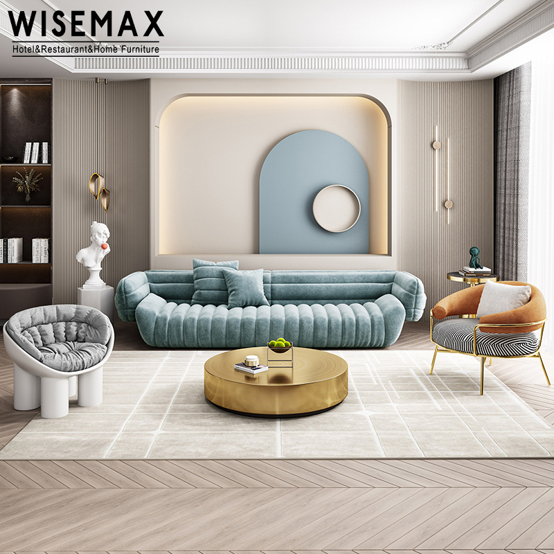 WISEMAX FURNITURE Minimalist living room furniture metal fabric leisure chair armrest accent chair for hotel love seat lounge