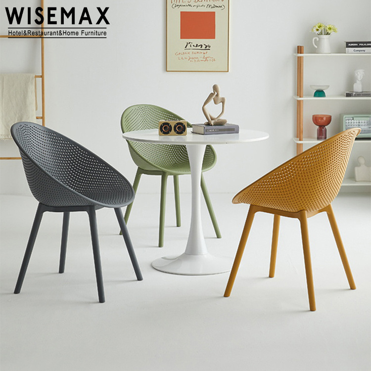 WISEMAX FURNITURE Nordic dining room furniture Round shape web plastic curved backrest plastic dining chair for restaurant