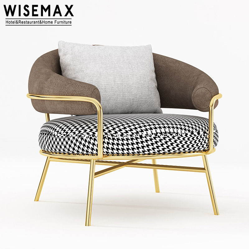 WISEMAX FURNITURE Minimalist living room furniture metal fabric leisure chair armrest accent chair for hotel love seat lounge