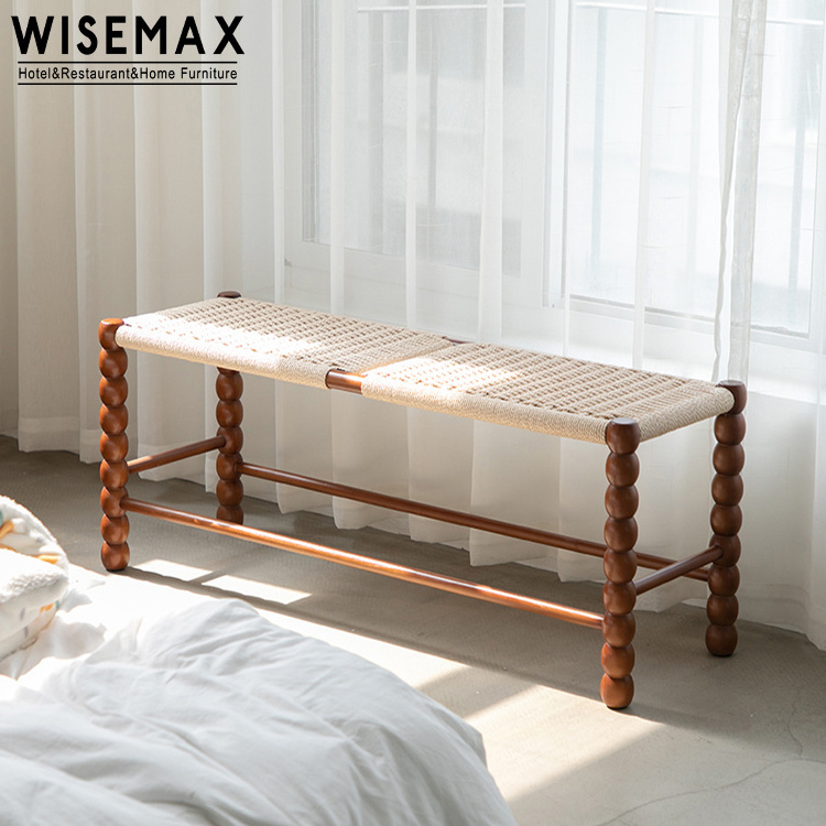 WISEMAX FURNITURE Modern rattan furniture  Rectangle rattan wooden bench Long wooden 4 legs stool ottomans for living room