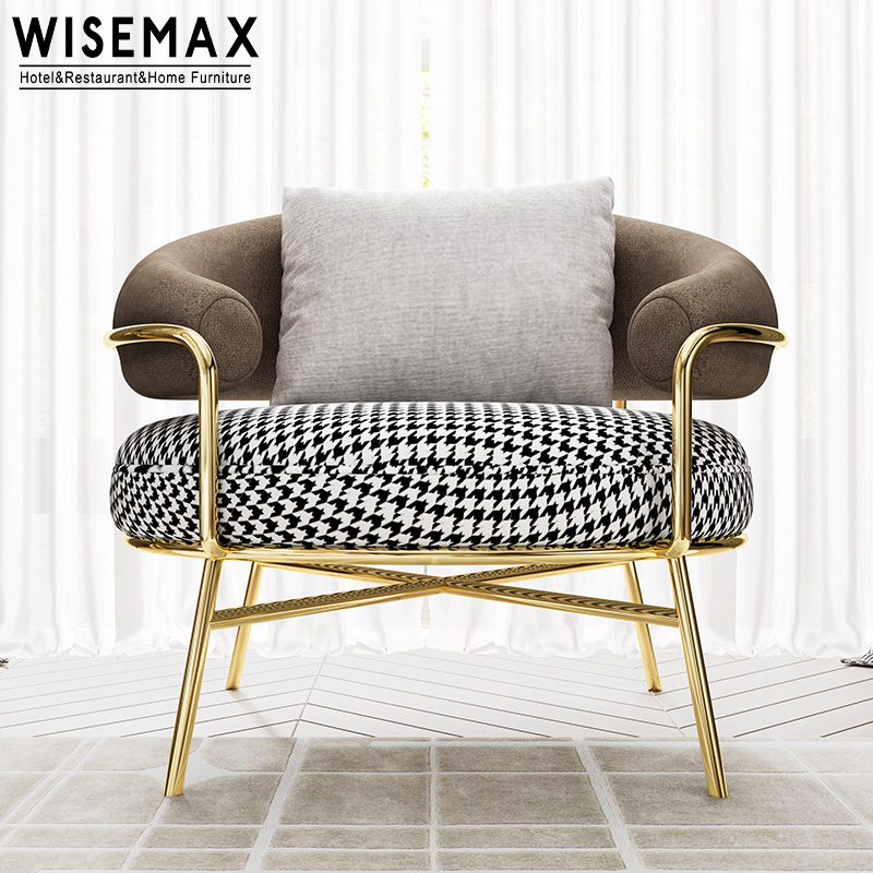 WISEMAX FURNITURE Minimalist living room furniture metal fabric leisure chair armrest accent chair for hotel love seat lounge