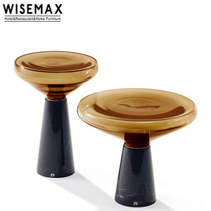 WISEMAX FURNITURE luxury transparent tempered glass top marble base coffee table modern living room furniture garden end table