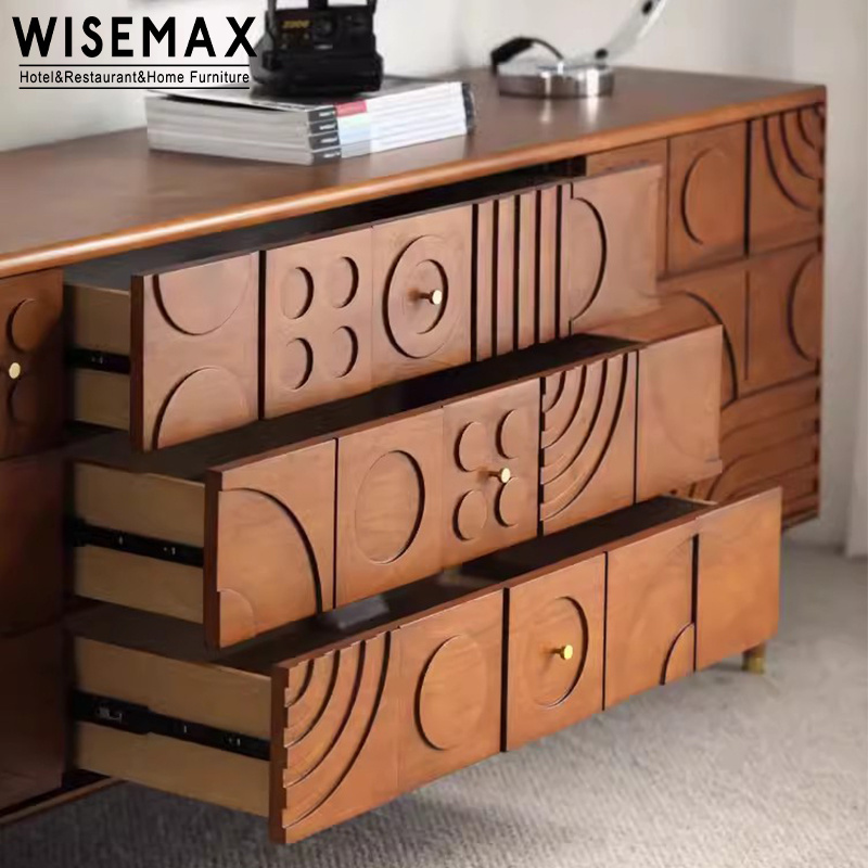 WISEMAX FURNITURE Classical brown design living room TV cabinet solid wood frame with storage drawers home cabinet for entryway