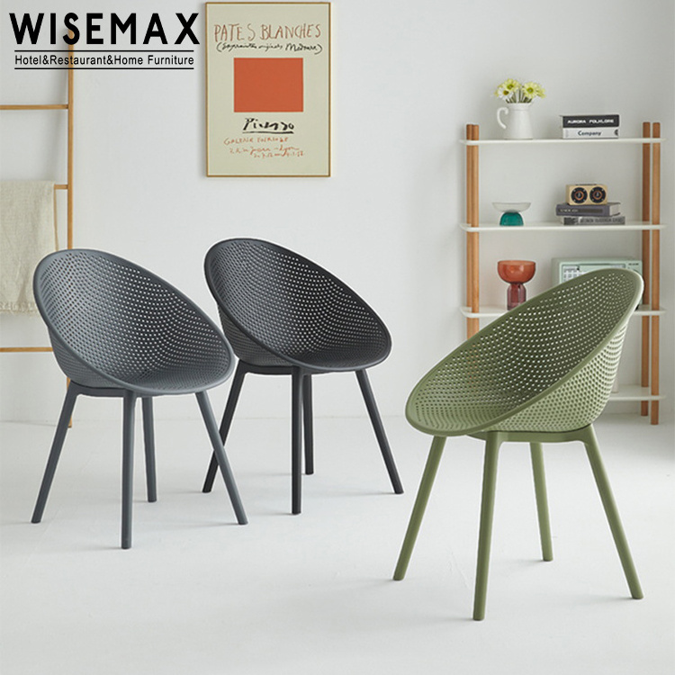 WISEMAX FURNITURE Nordic dining room furniture Round shape web plastic curved backrest plastic dining chair for restaurant