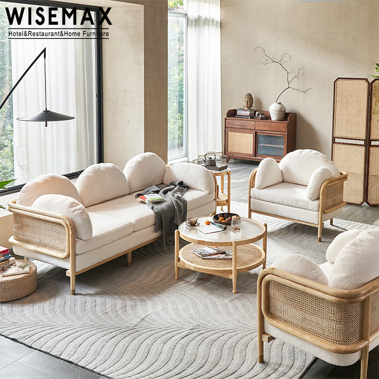 WISEMAX FURNITURE Wholesale popular country style natural wood and rattan sofa chair for living room simple sofa