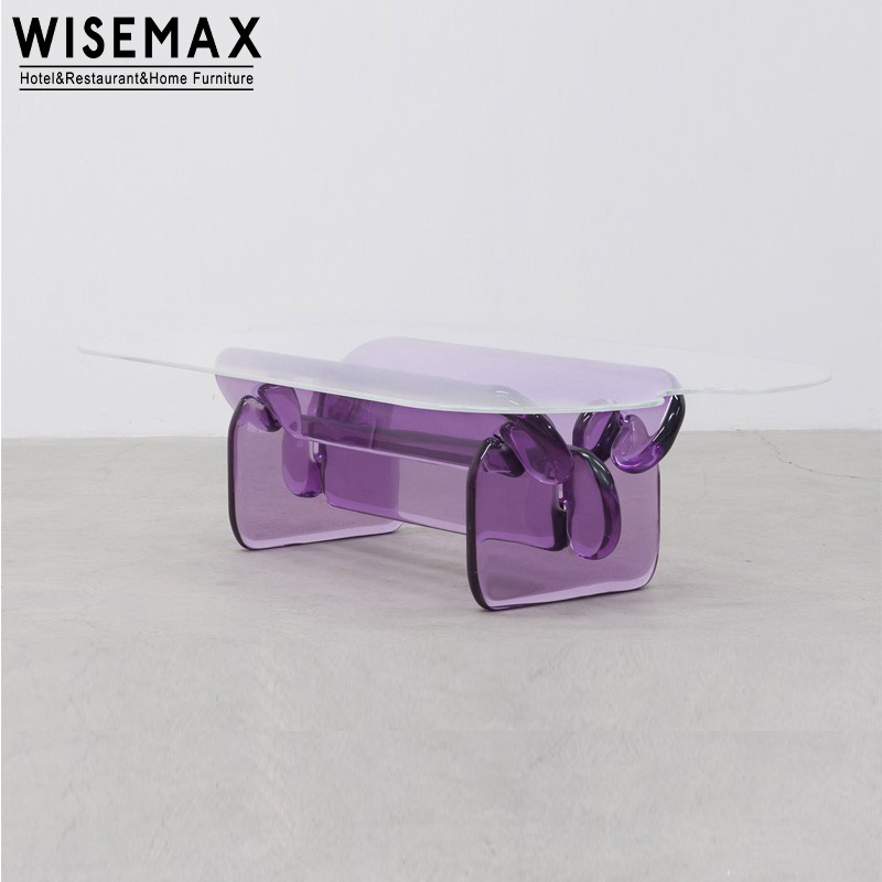 WISEMAX FURNITURE living room transparent glass top coffee table modern INS sofa corner table acrylic rainbow center table