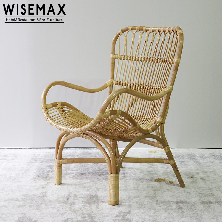 WISEMAX FURNITURE Modern Wicker Furniture Cane Chair Leisure Rattan Chair Set with Ottoman